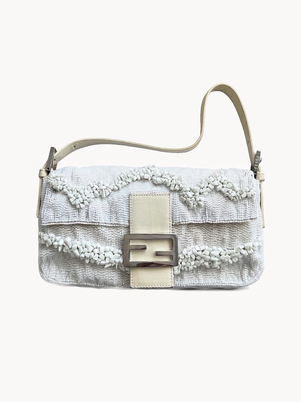 Fendi Limited Edition White Stone Beaded Baguette Bag Rare